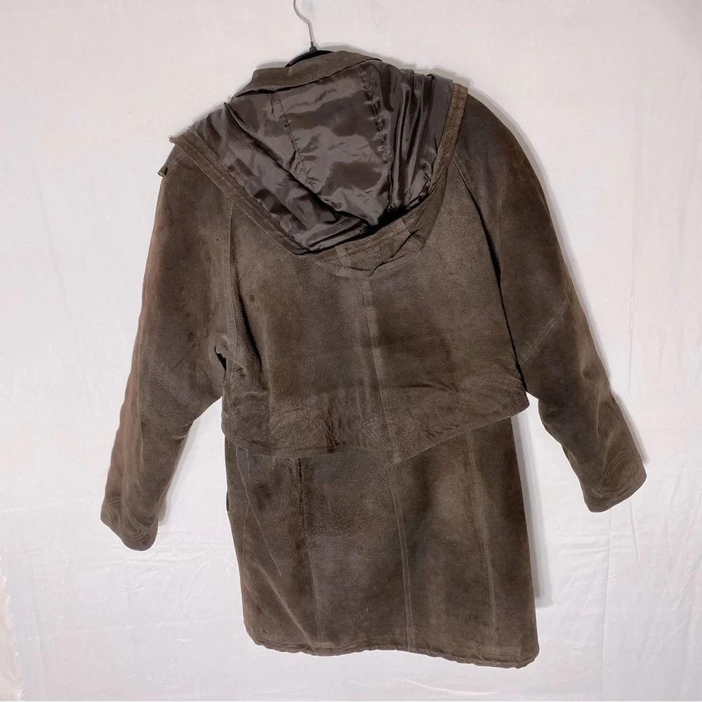 Vintage 90s Outlook Brown Suede Leather Coat With Drawstring Waist M - Picture 15 of 16